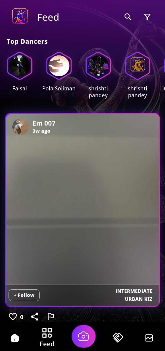 Social feed screen in the app