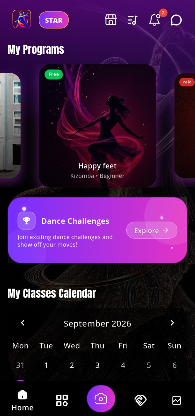 My Programs and dance challenges in the app