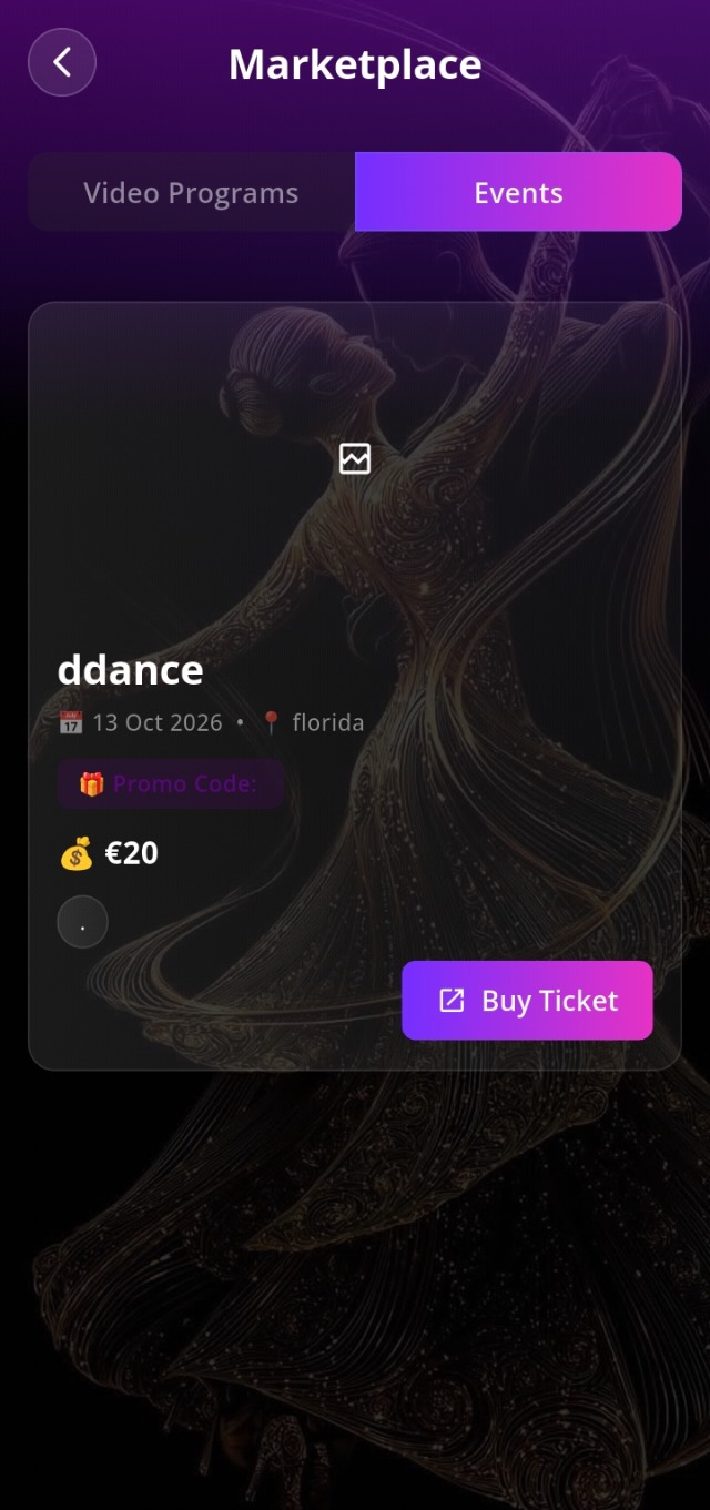 Events listing screen in the app